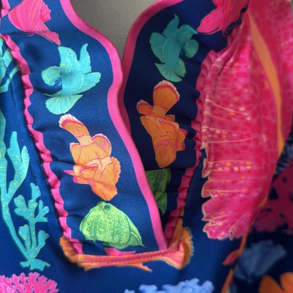 Gretchen Scott Ruffleneck Dress 3/4 Sleeve Size XXS Blue/Multi Colored - Picture 7 of 9